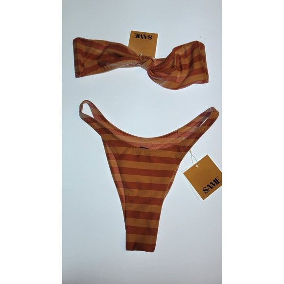 SAME LOS ANGELES Set 2pc Bikiny Swim Top Medium Bottom High Weist Knotted Bandeu - Picture 3 of 11